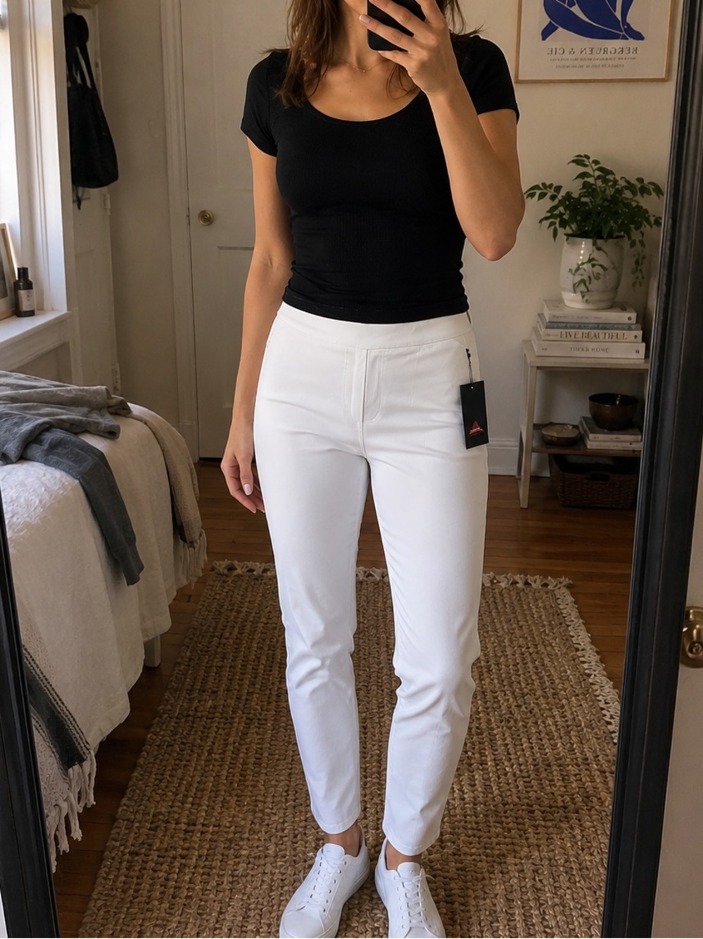 Denim & Co NWT White Pants 14 Tall Pull On Straight Leg High Rise Stretch